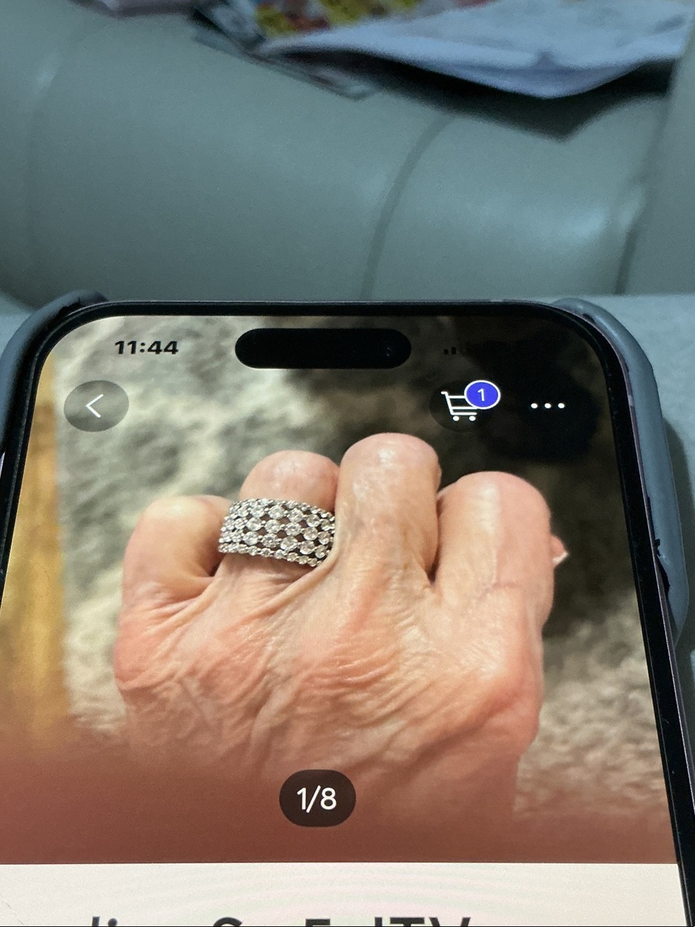 JTV Silver Crystal Pave Wide Band Ring Phone Case Display